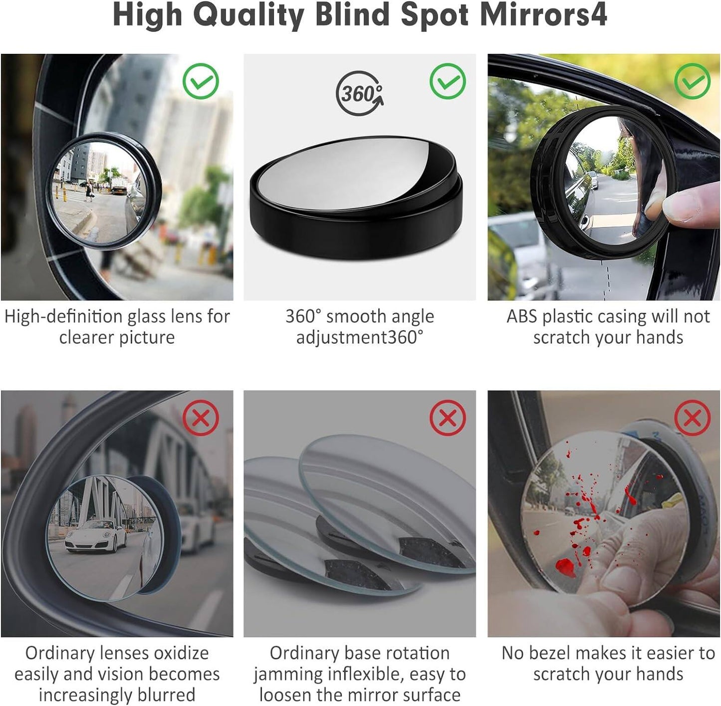 3R car blind spot round mirror side mirror 360 rotation Wide Angle Car Reversing Rear view convex parking accessories