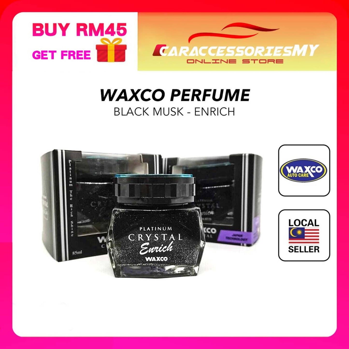 ORIGINAL WAXCO Car Perfume Platinum Crystal Enrich Shine Black Musk 85ml car air freshener premium perfume wangi kereta