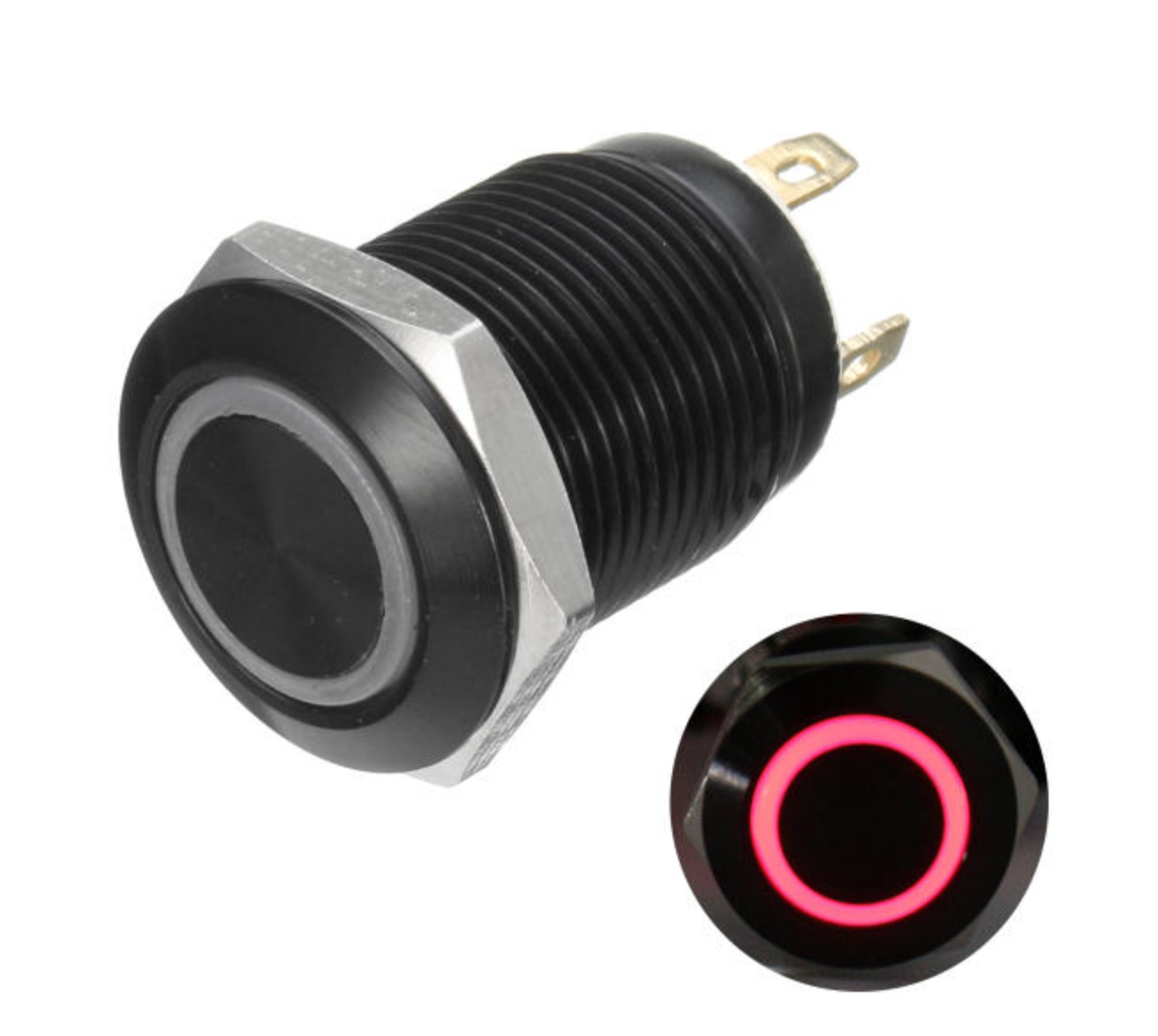 16mm Red LED 12V Black Shell Latching Push Button Switch 1NO 1NC Waterproof car button switch 5 pin car accessories replacement