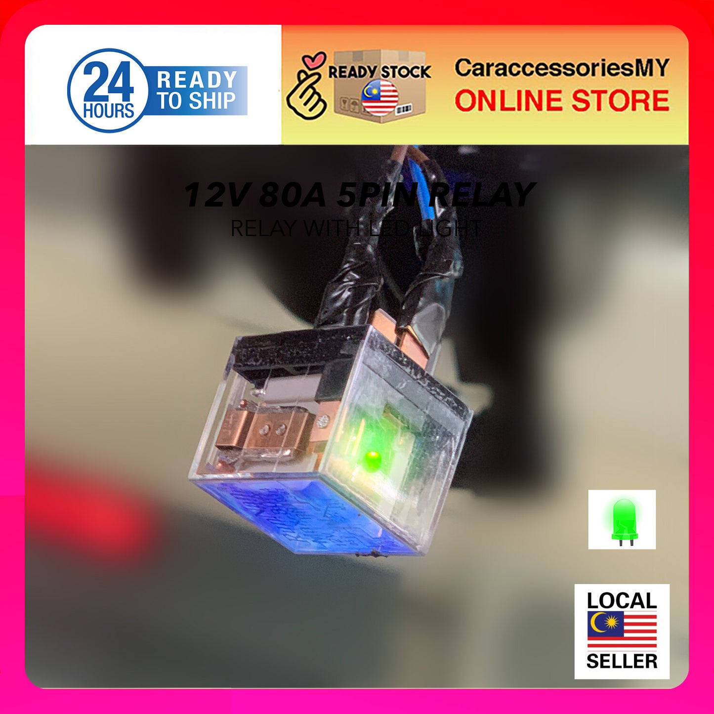 Transparent LED 5 Pin Automotive High Current Amp Horn Lamp Relay 80A RN1914 with light