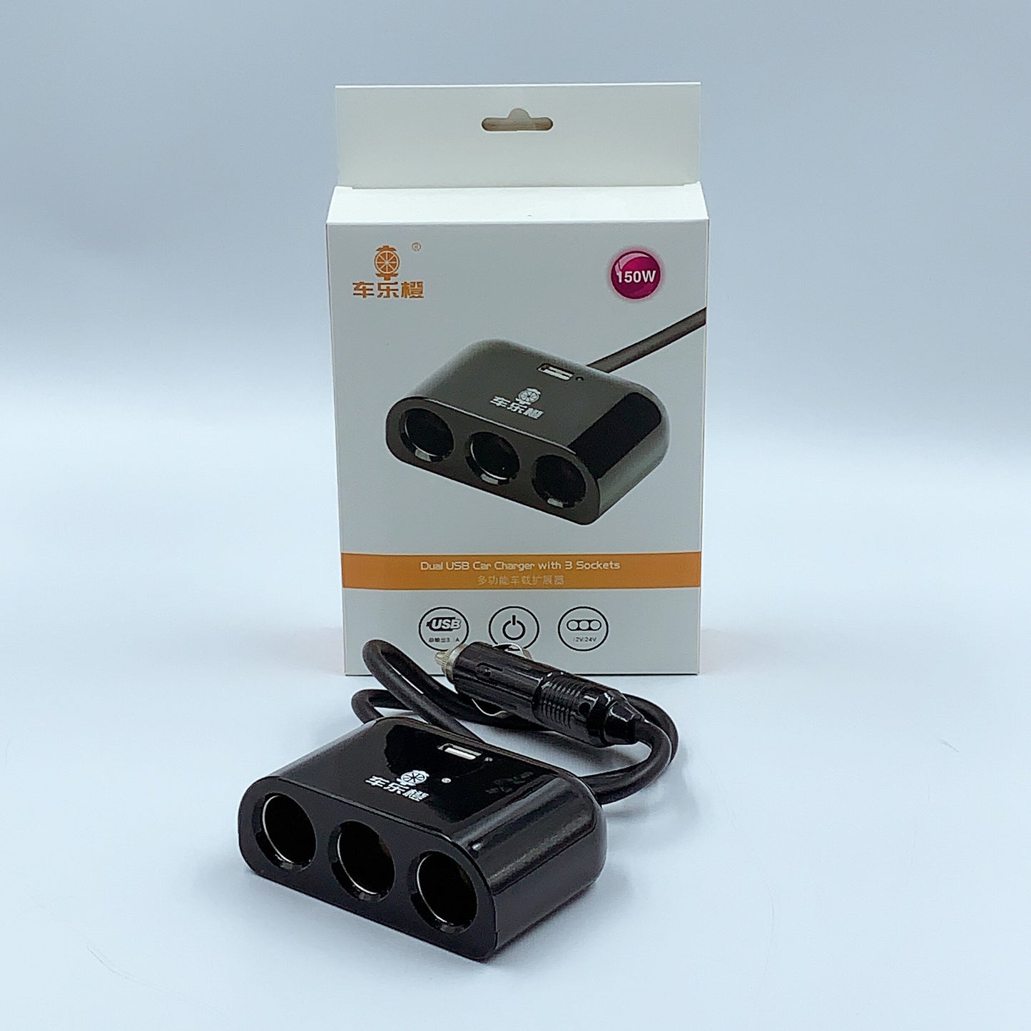 Extended 3 sockets with 5V USB car charger 150W car accessories