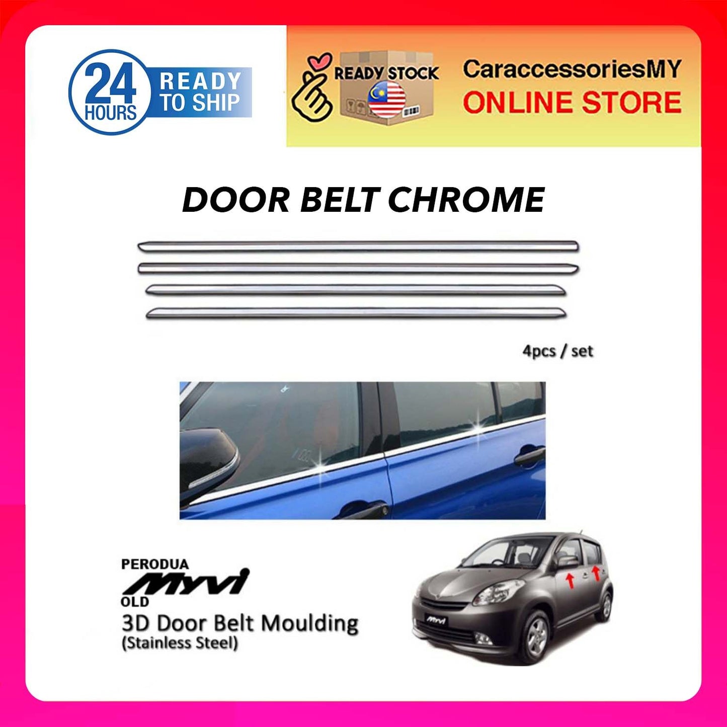 perodua myvi 1st gen Chrome Door Belt Moulding for Myvi (old) 2005-2010 window trim lining