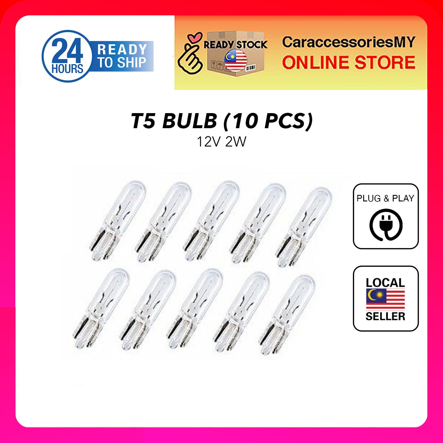 10 pcs T5 Bulb Meter Cluster Dashboard Motorcycle A/C Aircond Conditioner Dashboard Car Meter Light Bulb proton perodua