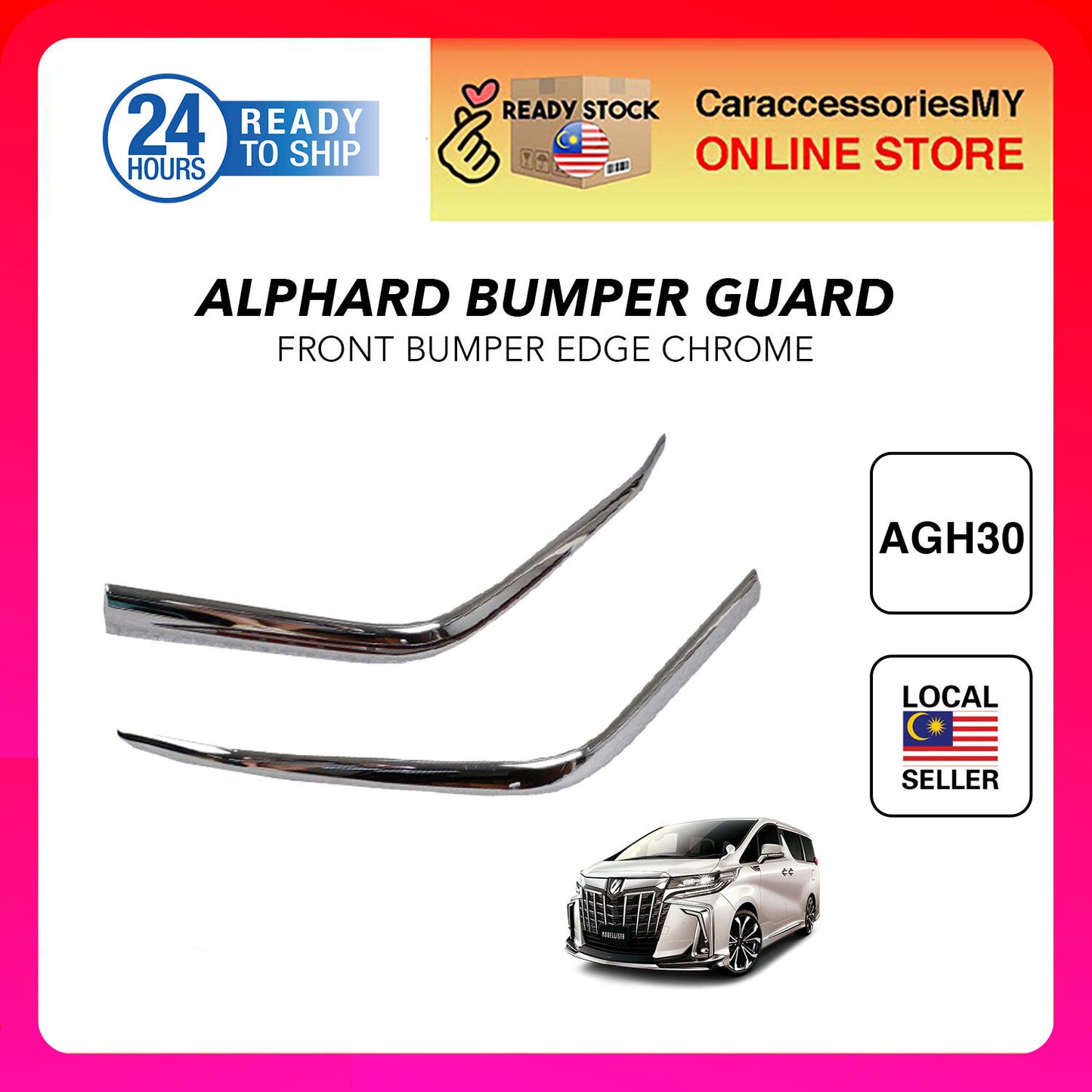 Toyota Alphard 2018-2020 ANH30 AGH30 Front Lower Bumper Edge Corner Guard Protector Chrome Trim Lining