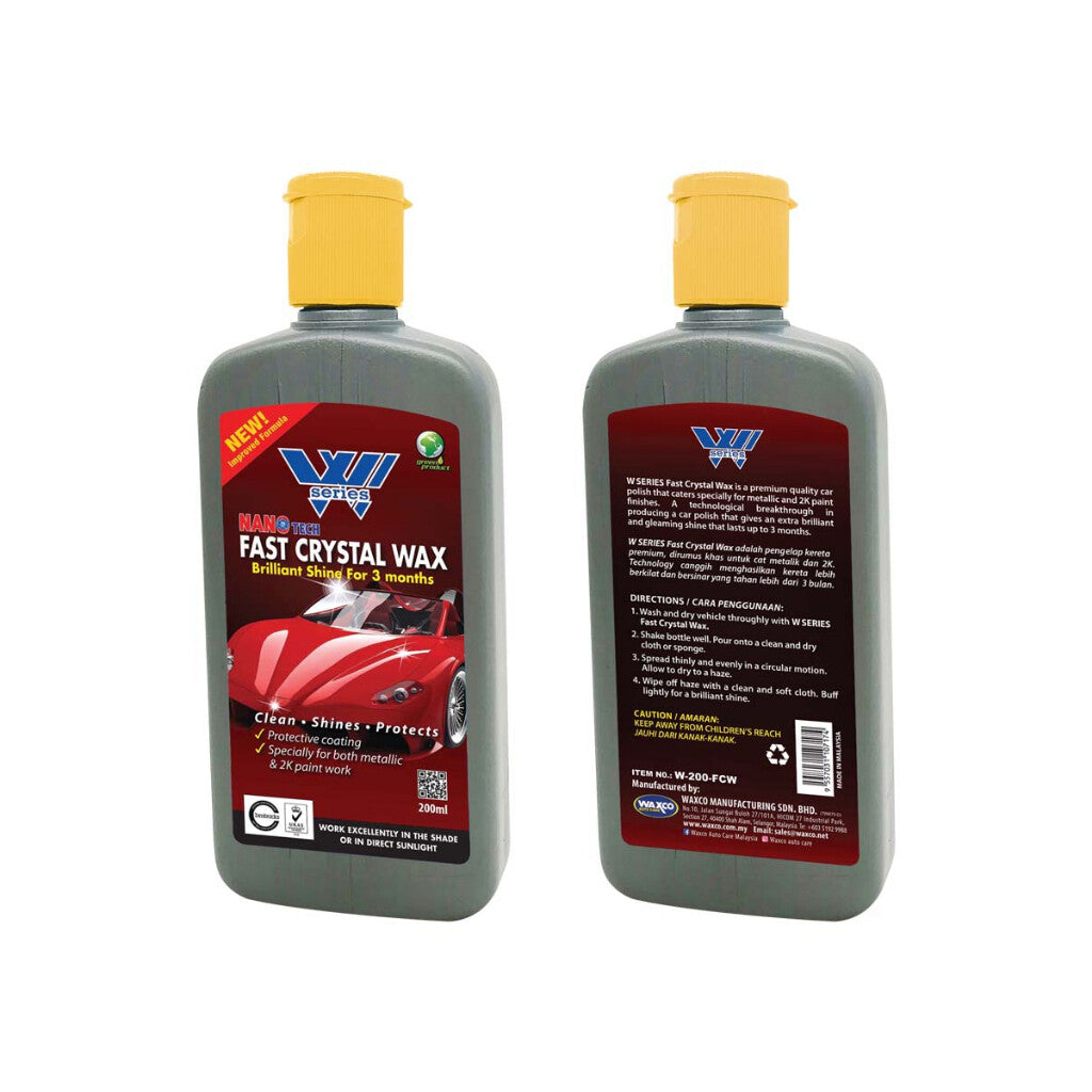 Waxco W SERIES fast crystal car wax brilliant shine coating kilat kereta car care 200ml metallic and 2k car wash