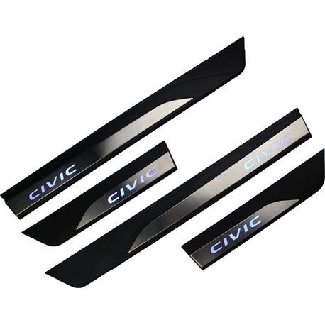 Honda Civic 2016 - Blue LED Car Door Side Sill Step Plate (4 Pcs) - Stainless Steel Blue LED Door