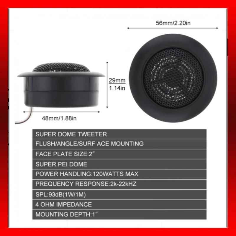 Matrix 1 inch super dome tweeter car speaker tweeter high range 120 watts dashboard speakers