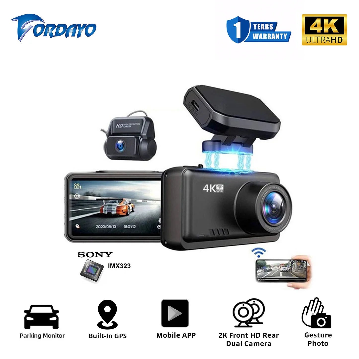 Fordayo FD-8034 4K Dash Cam Car Camera Dual recording