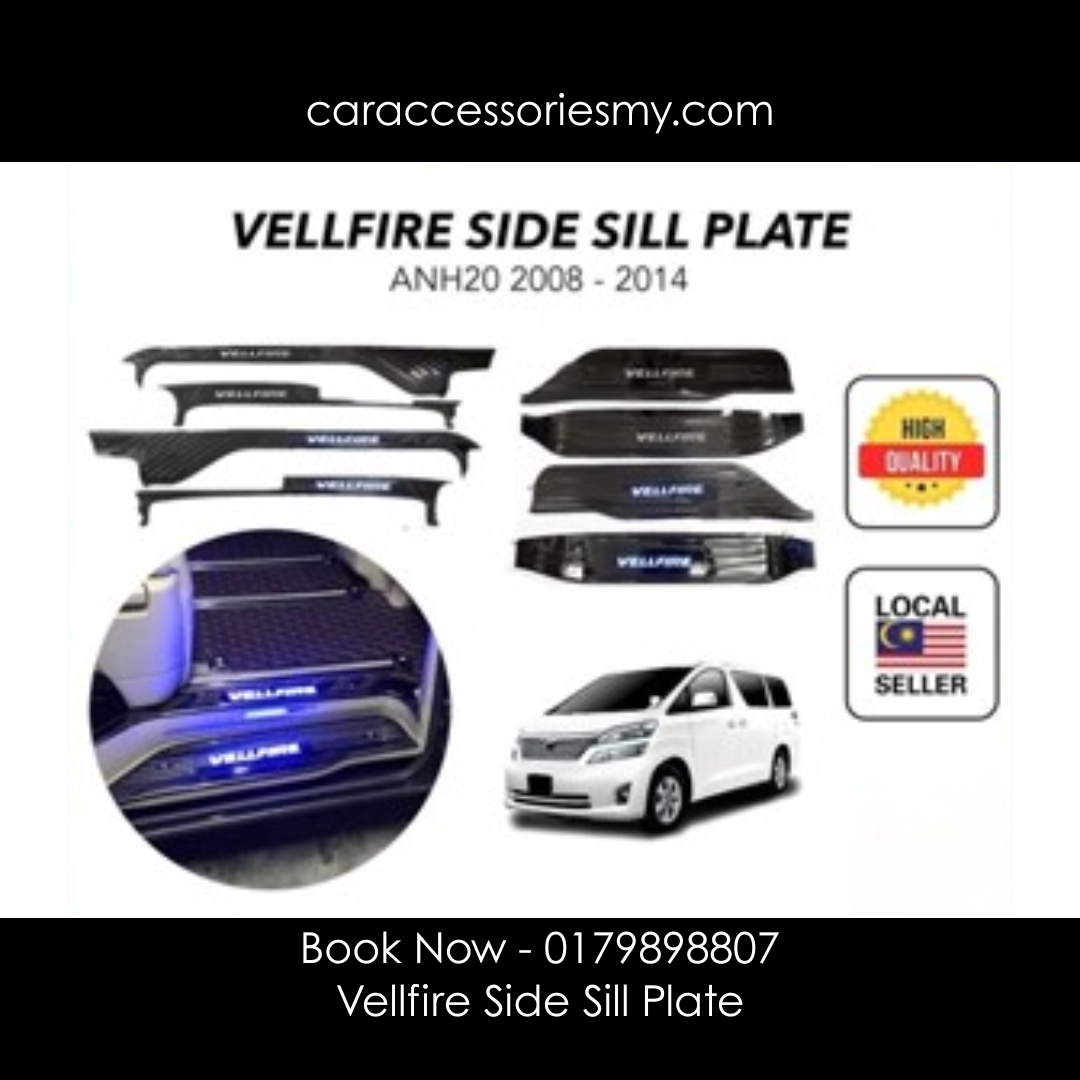 Toyota Vellfire anh20 2008 - 2014 BLACK/SILVER CHROME Side SILL Plate/Door Side Step With Blue Led 8 pcs
