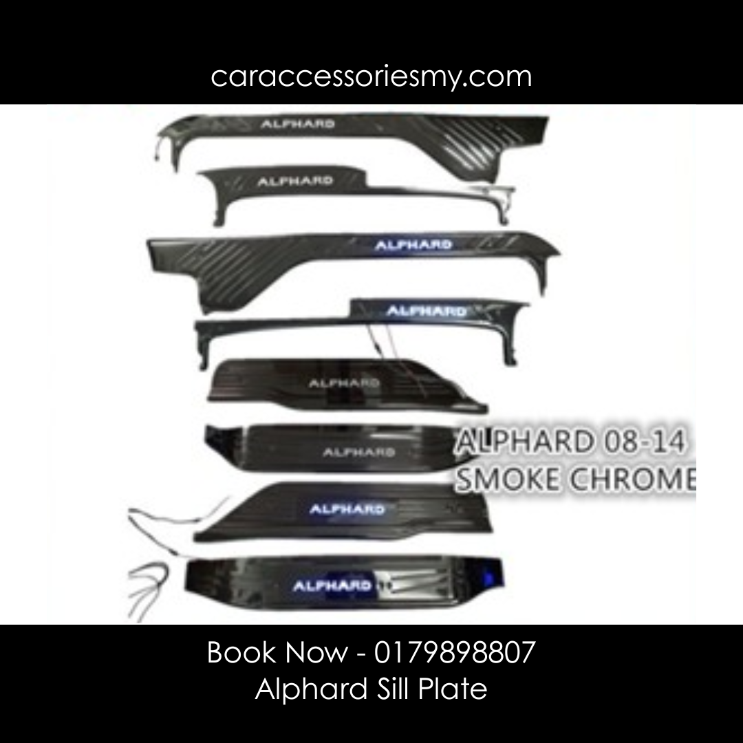 Toyota Alphard anh20 2008 - 2014 Black silver chrome Side sill Plate Door Side Step With blue Led 8pcs