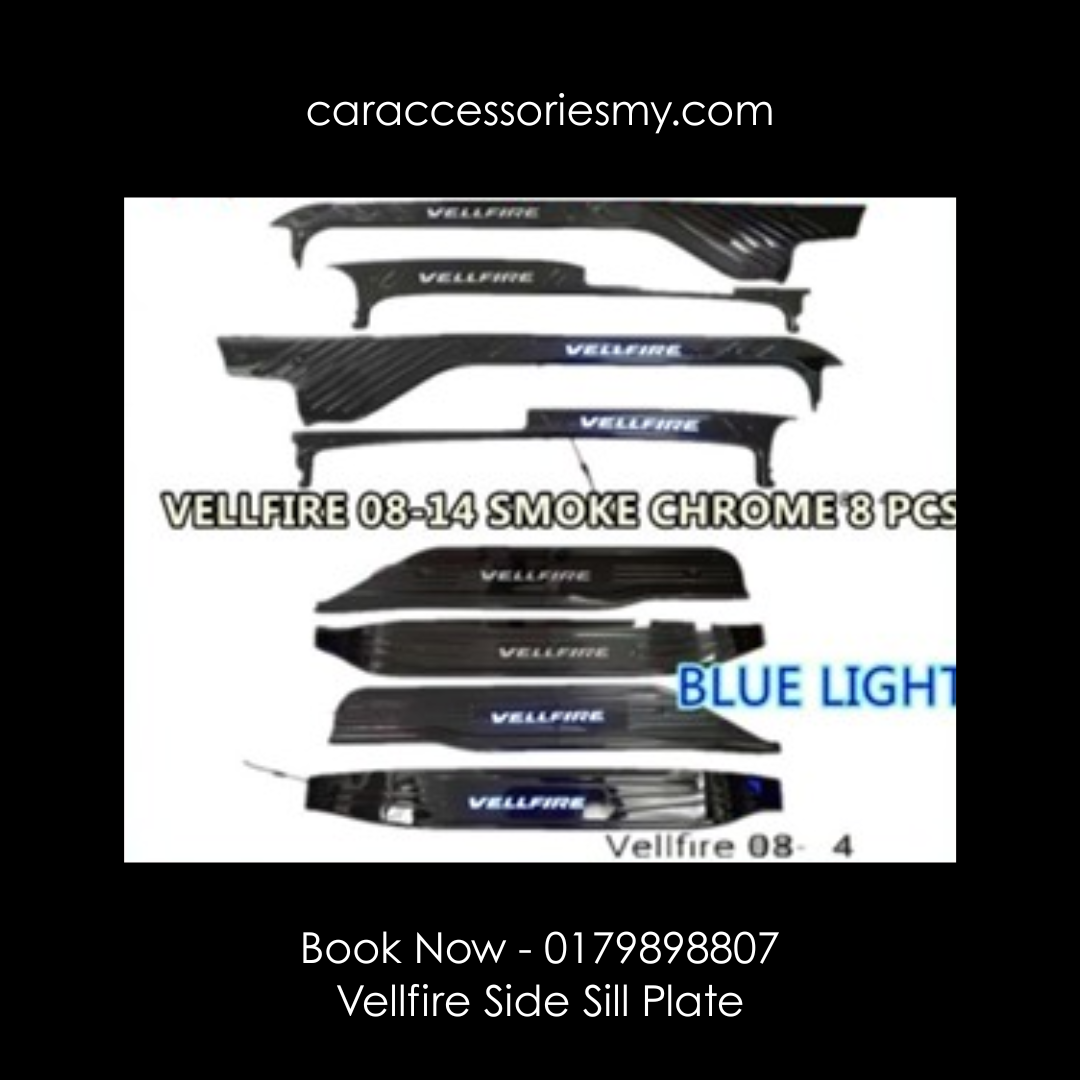 Toyota Vellfire anh20 2008 - 2014 BLACK/SILVER CHROME Side SILL Plate/Door Side Step With Blue Led 8 pcs