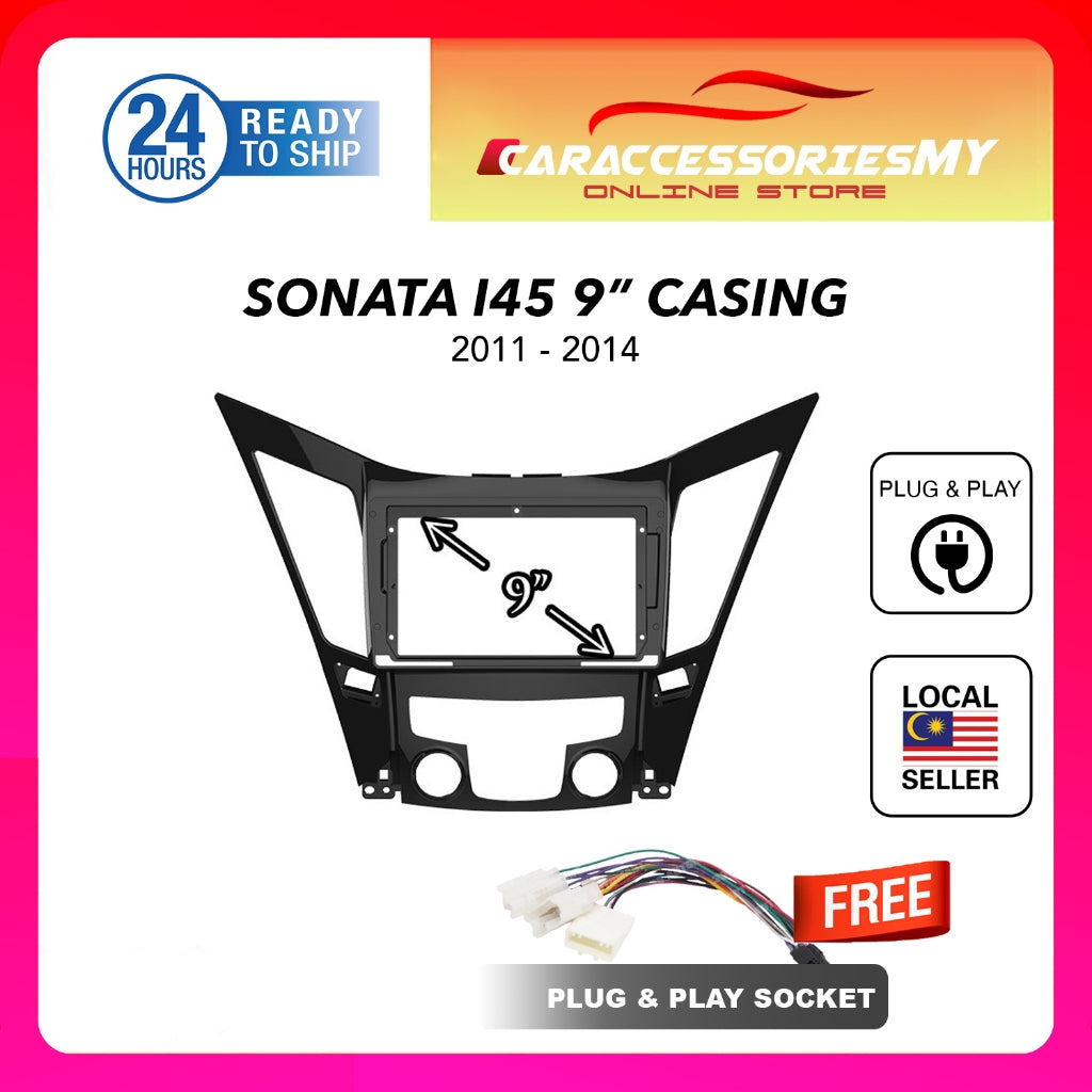 Hyundai Sonata i45 2011 to 2014 9 inch android player casing with socket plug and play
