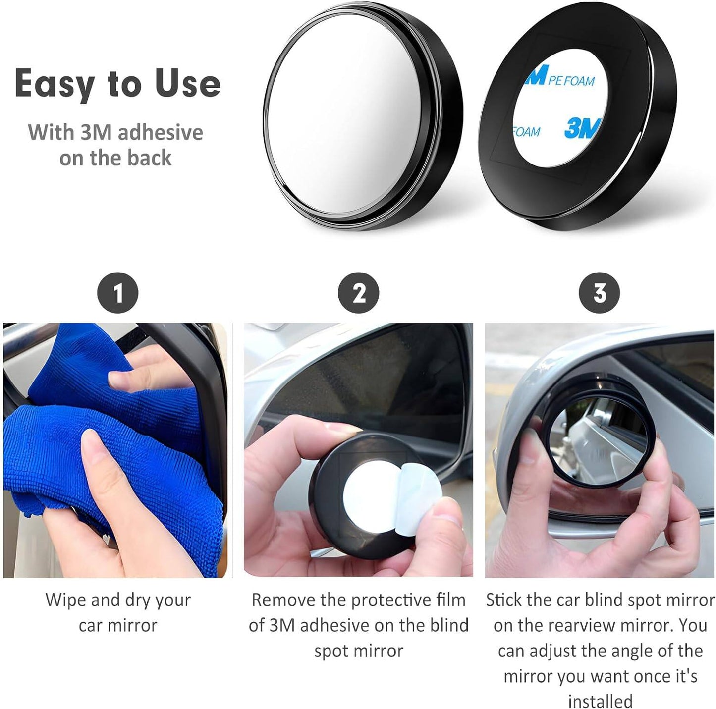 3R car blind spot round mirror side mirror 360 rotation Wide Angle Car Reversing Rear view convex parking accessories