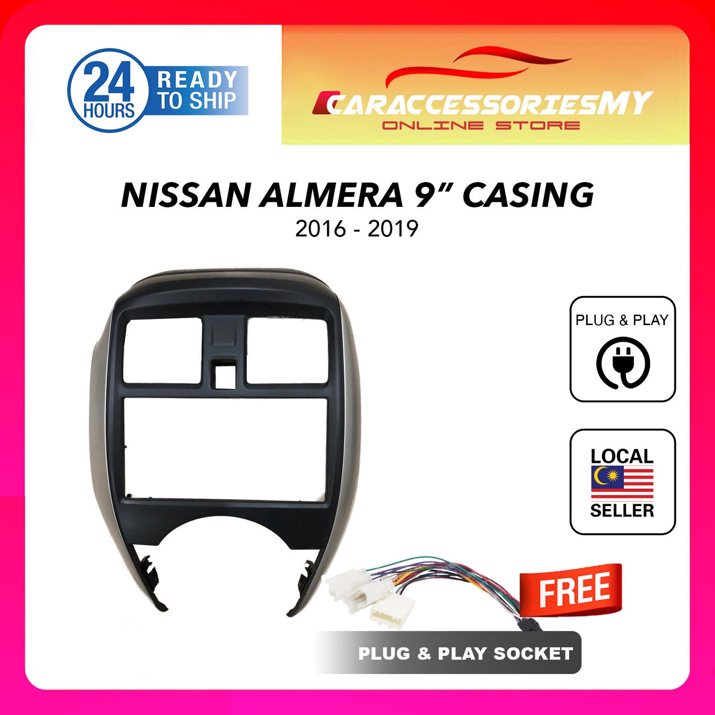 Nissan Almera 2016 to 2019 9 inch android player casing with socket plug and play