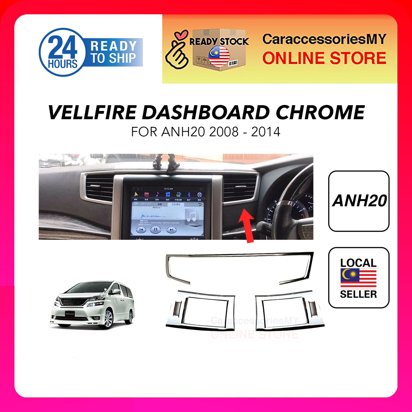 Toyota Vellfire ANH20 Dashboard Chrome accessories cover anh20 accessories interior front panel lining