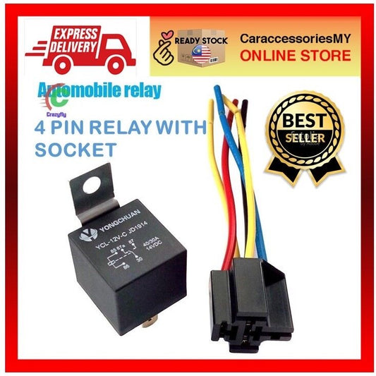 DC 12V Car SPDT Automotive Relay 4 Pin 5 Wires with Harness Socket 40 Amp