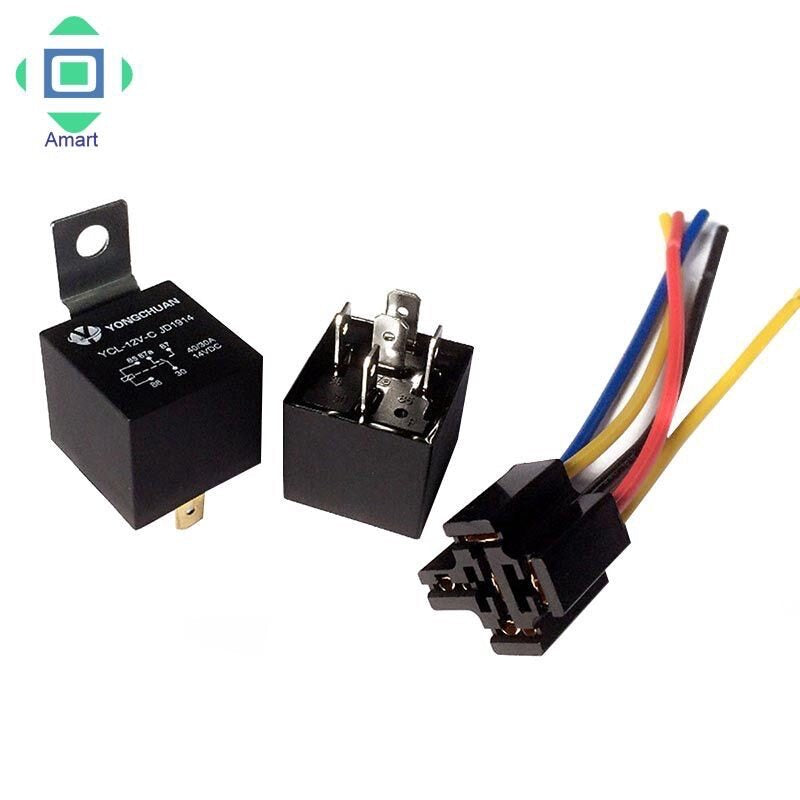 DC 12V Car SPDT Automotive Relay 4 Pin 5 Wires with Harness Socket 40 Amp