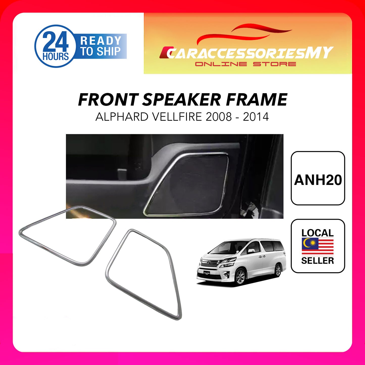 Toyota Alphard Vellfire ANH20 AH20 Front Door Speaker Chrome Lining Interior Garnish Cover Decoration Trim Accessories