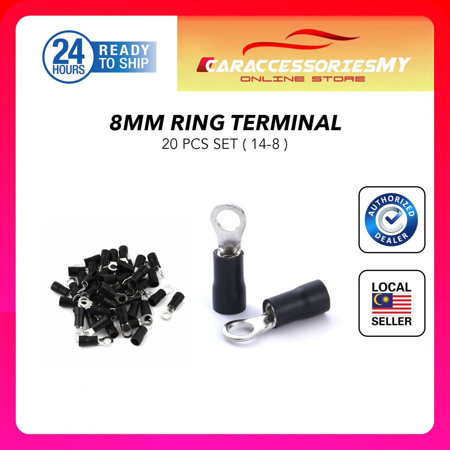 Black Insulated Wire Ring Connector Electrical Crimp Cable Terminals 20pcs car electrical ring terminal connector 14-8 ring 8mm car speaker accessories