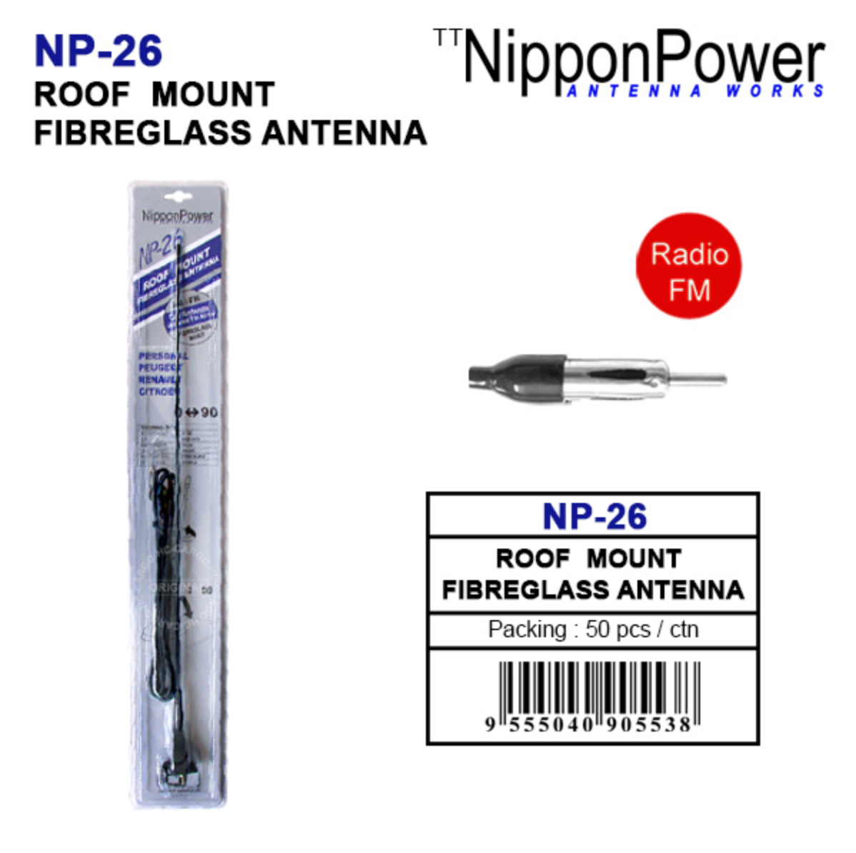 NipponPower NP-26 Roof Mount Fibreglass Antenna for Personal Peugeot Renault Citroen radio antenna