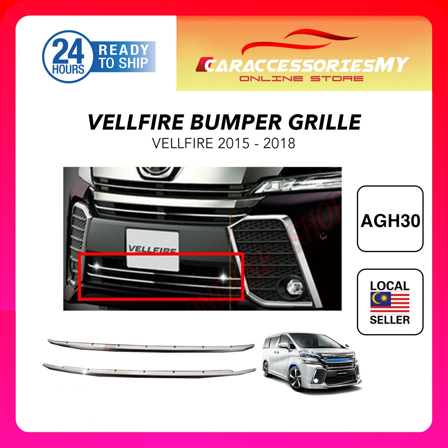 Toyota Vellfire ANH 30 2015-2018 Front Bumper Grille Chrome Garnish Trim stainless steel 2 PCS