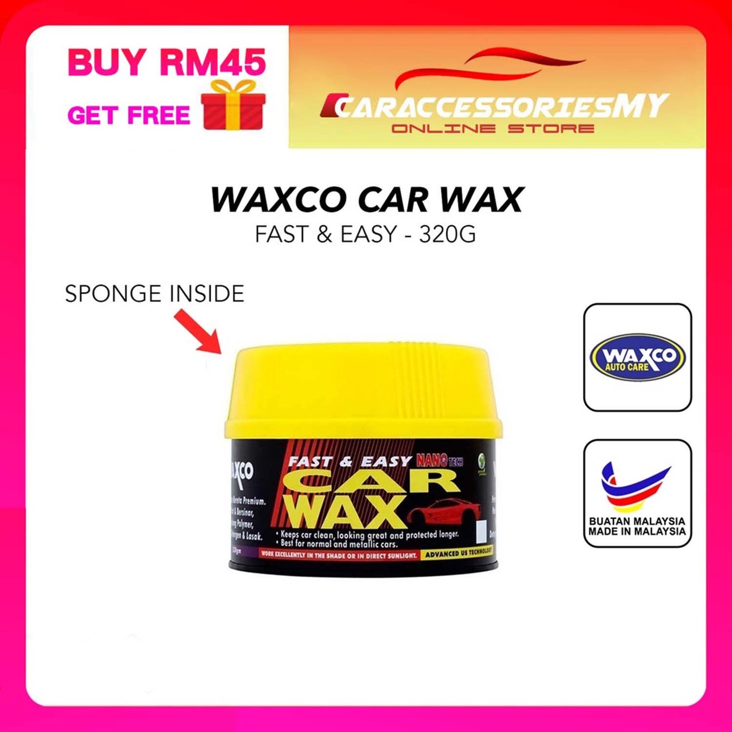 Waxco Car Wax Polish 320g fast and easy car wax and polish made in malaysia kilat kereta car care