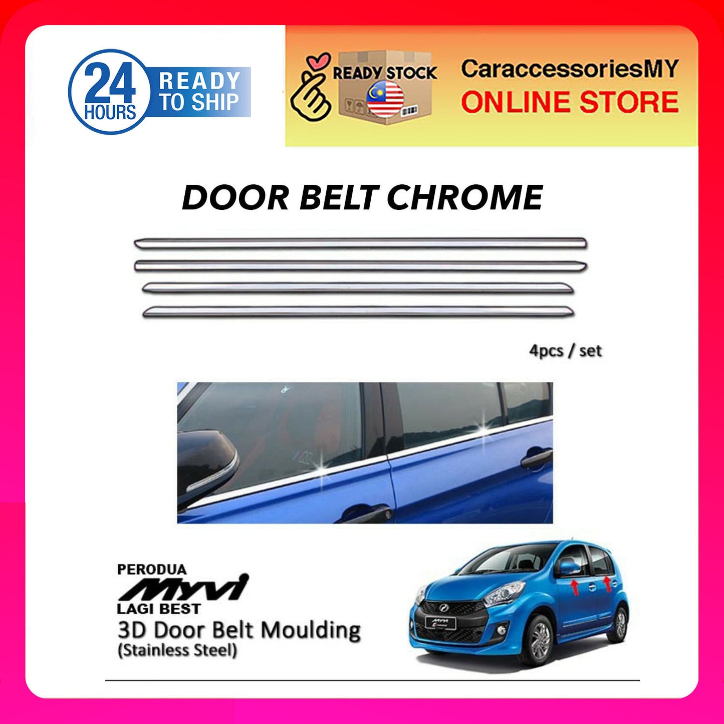 Perodua Myvi Lagi best Chrome door belt moulding window trim 4pcs myvi accessories