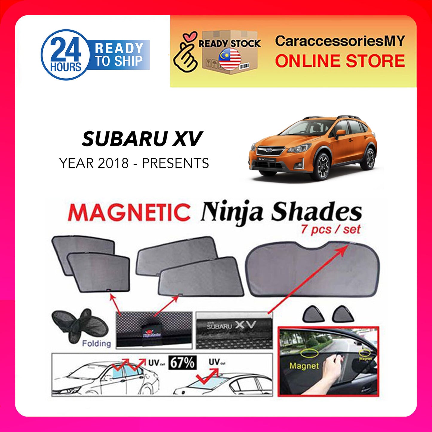 Subaru XV 2018 Magnetic Ninja Sun Shades (7pcs/set) UV block xv accessories