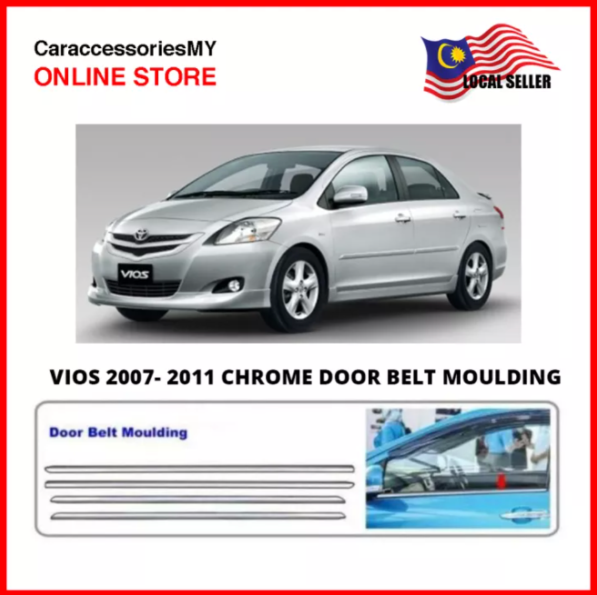 Toyota Vios 2008-2012 Chrome Door Belt Moulding Window Trim 4pcs vios accessories