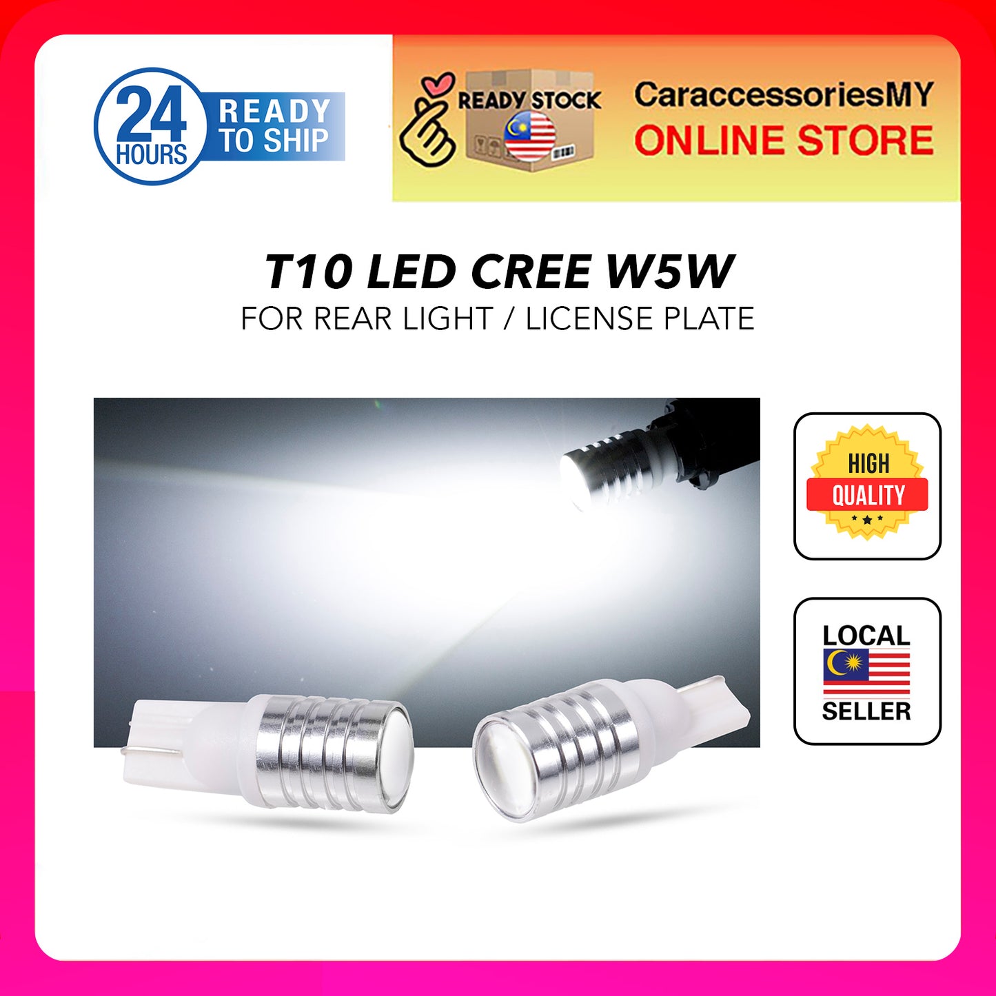 T10 led cree clear white 2 pcs w5w car plate light door light lampu kereta backup lamp
