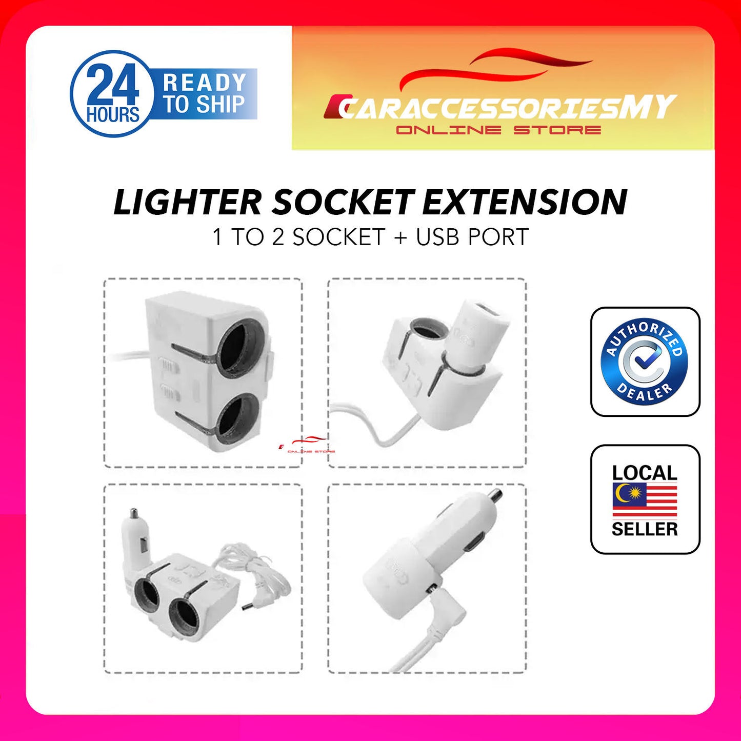 Car charger USB 2 dual socket cigarette lighter adapter extension splitter plug 2.1A speed 25W quick charger