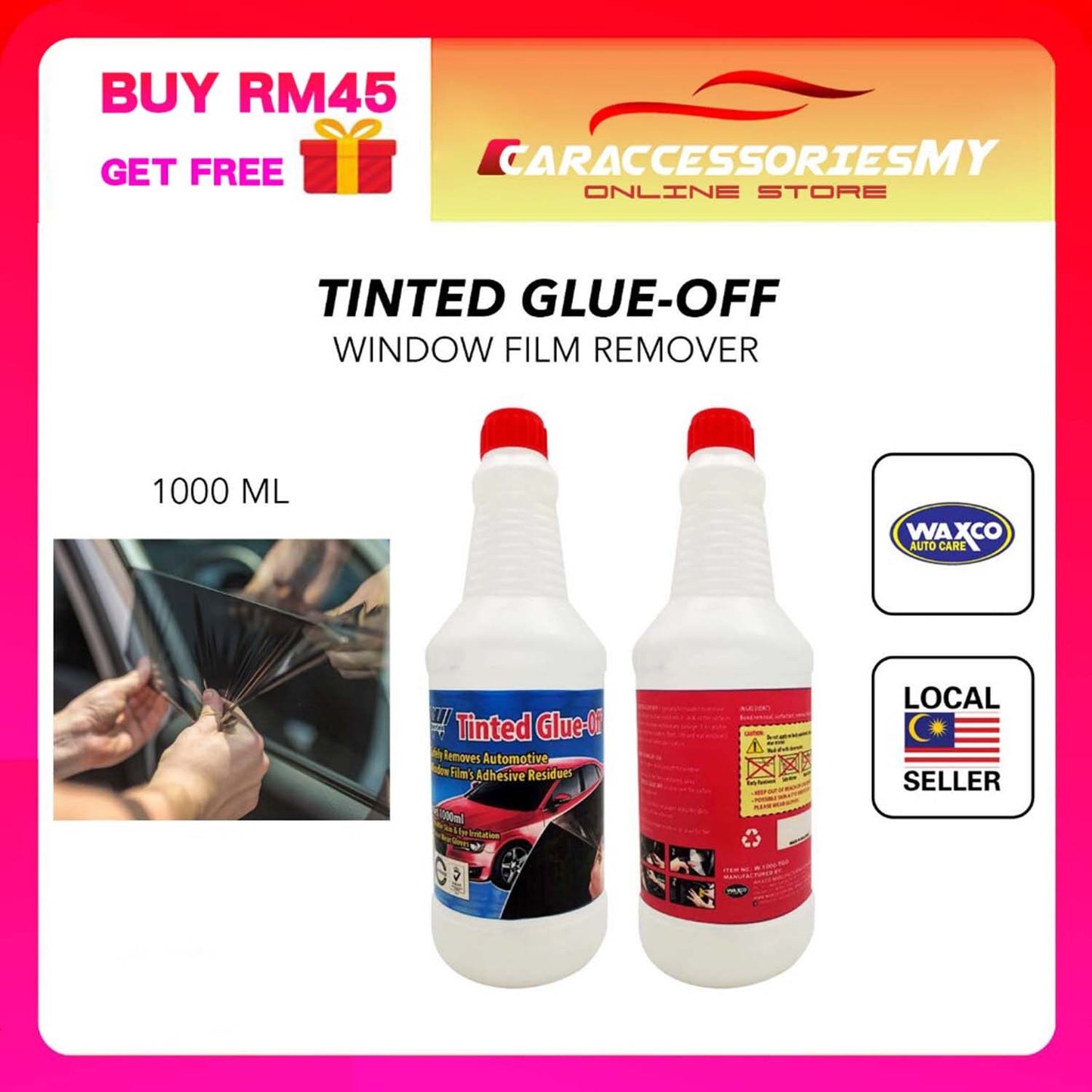 WAXCO Tinted Glue Off W series window film adhesive sticky remover 黑纸车镜隔热膜 tint glass film