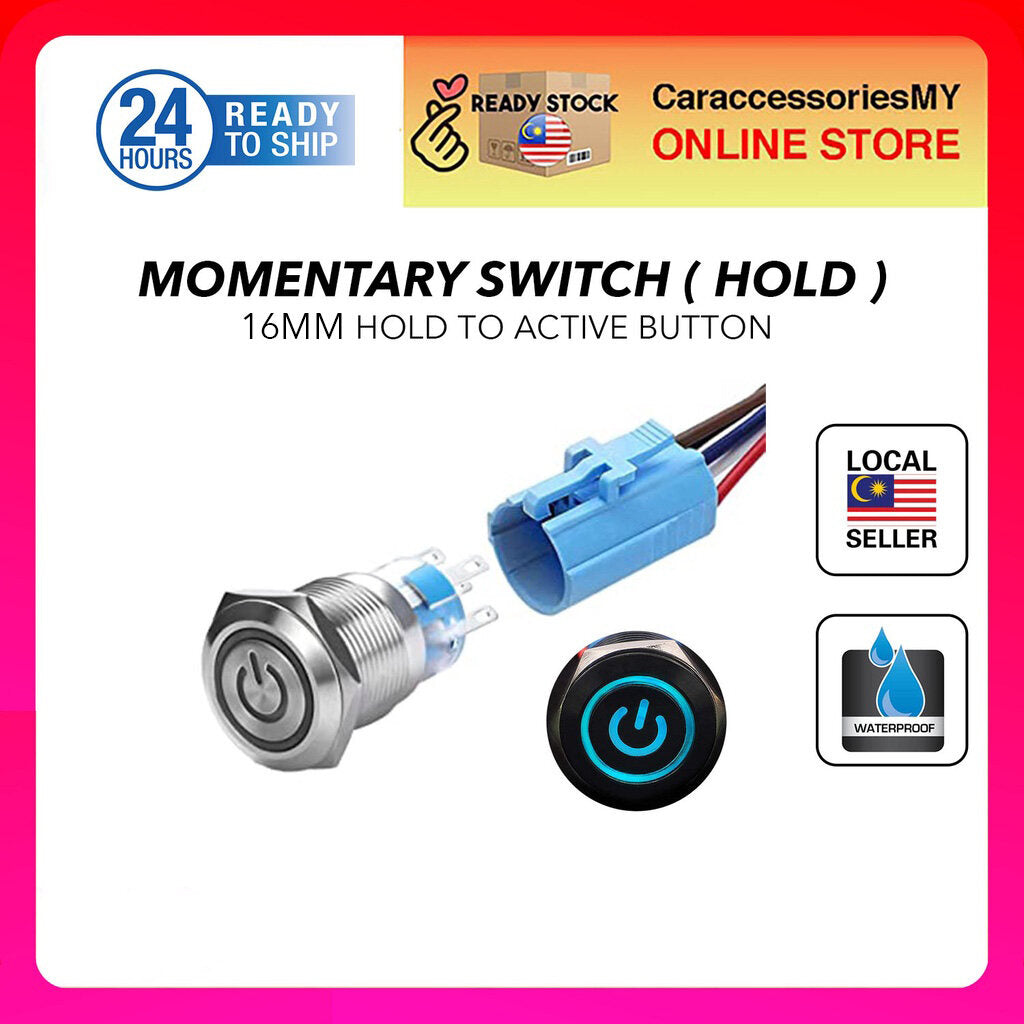 16mm momentary Car Push Button Switch ON/Off Waterproof Stainless Steel Metal Round with Blue LED Angel Eye + Power Indicator car accessories switch engine ignition
