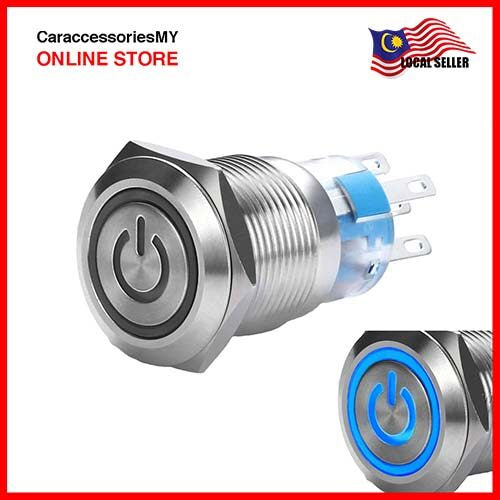 16mm momentary Car Push Button Switch ON/Off Waterproof Stainless Steel Metal Round with Blue LED Angel Eye + Power Indicator car accessories switch engine ignition