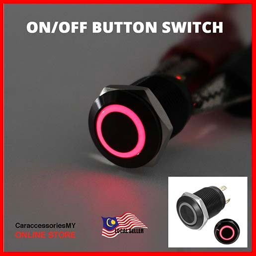 16mm Red LED 12V Black Shell Latching Push Button Switch 1NO 1NC Waterproof car button switch 5 pin car accessories replacement