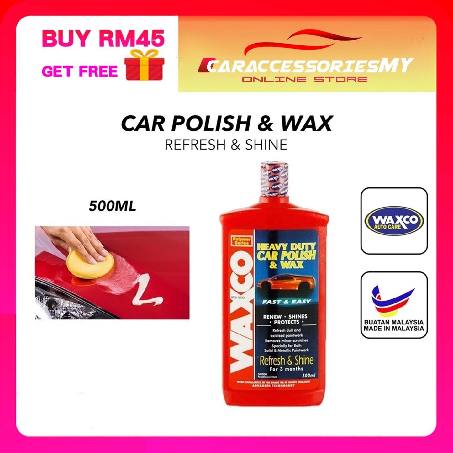 Waxco Heavy Duty Car Polish & Wax (500ml) car care cleaning kit car wax polish 2 in 1
