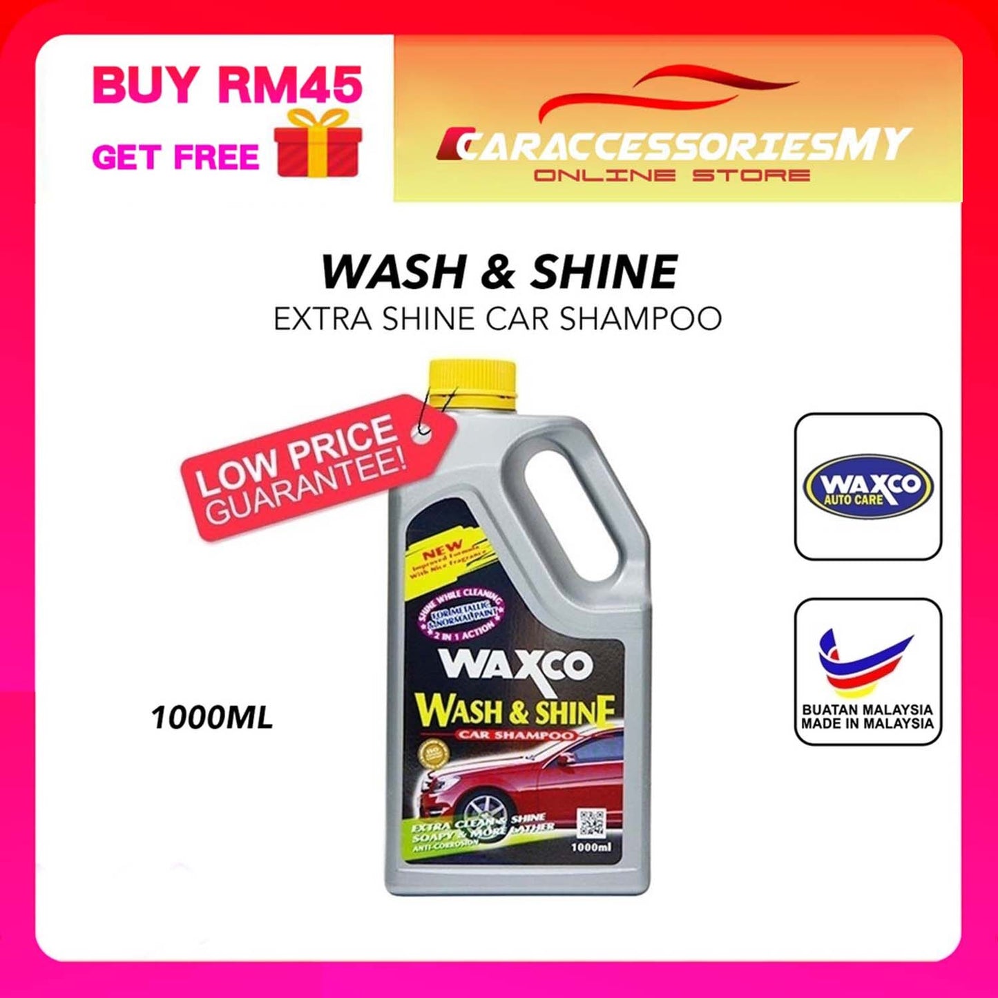 Waxco Car Shampoo Wash & Shine 1000ml car care auto detailing cleaning sabun kereta soap malaysia motor syampu 洗车液