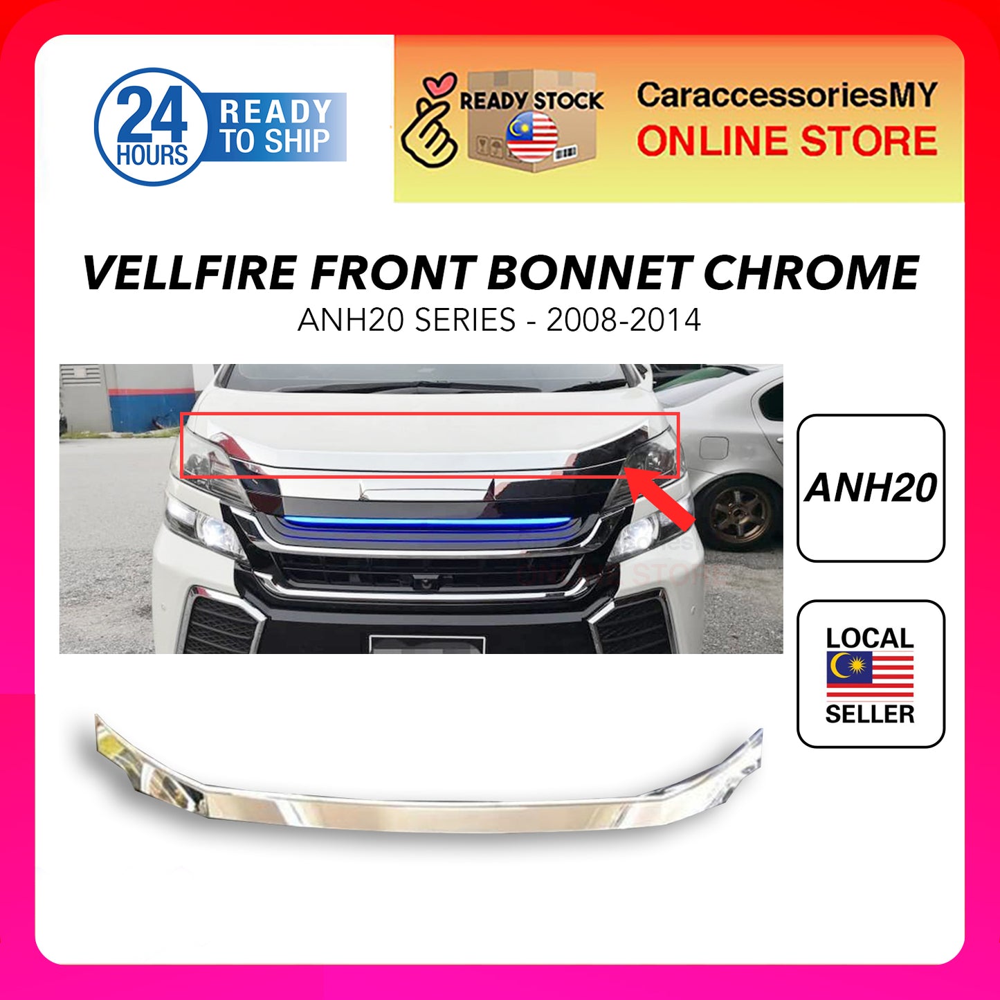Toyota vellfire anh20 accessories bodykit chrome trim cover 2008-2014 front bonnet wing lining mounding abs chrome
