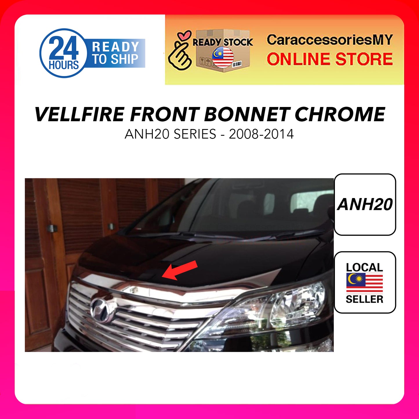 Toyota vellfire anh20 accessories bodykit chrome trim cover 2008-2014 front bonnet wing lining mounding abs chrome