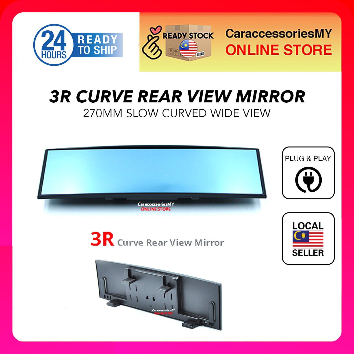 270mm 3R car rear view mirror slow curve chrome surface rearview back blind spot mirror car accessories interior
