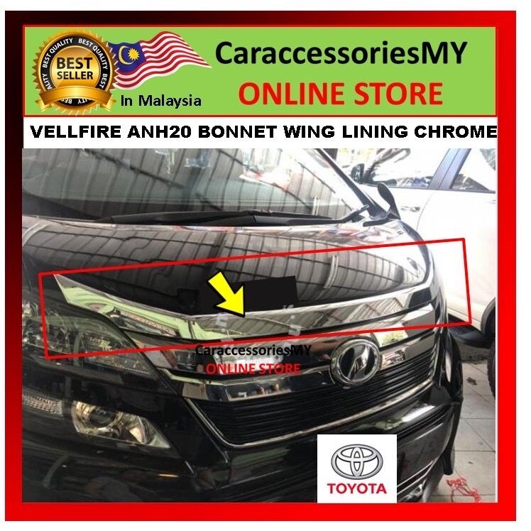 Toyota vellfire anh20 accessories bodykit chrome trim cover 2008-2014 front bonnet wing lining mounding abs chrome