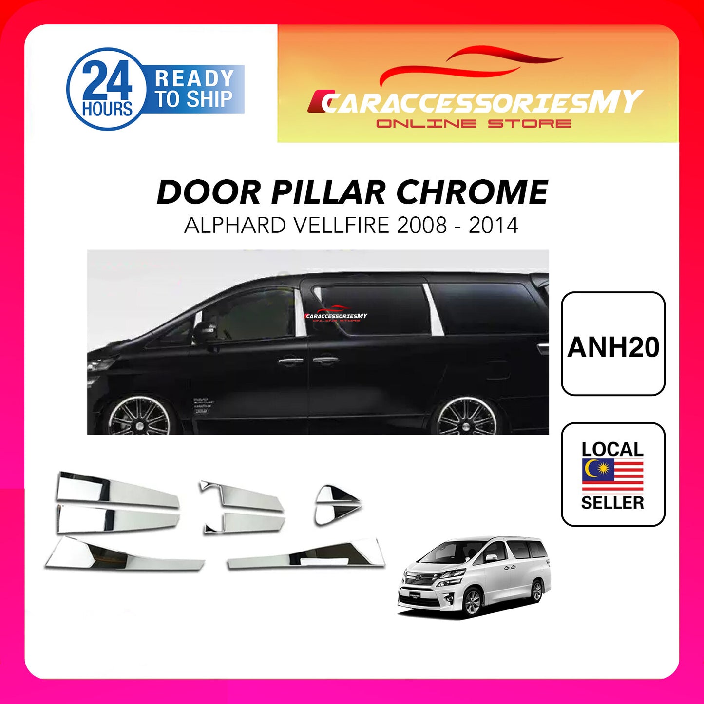Toyota Alphard Vellfire ANH20 AH20 2008-2014 Window Door Chrome TV565