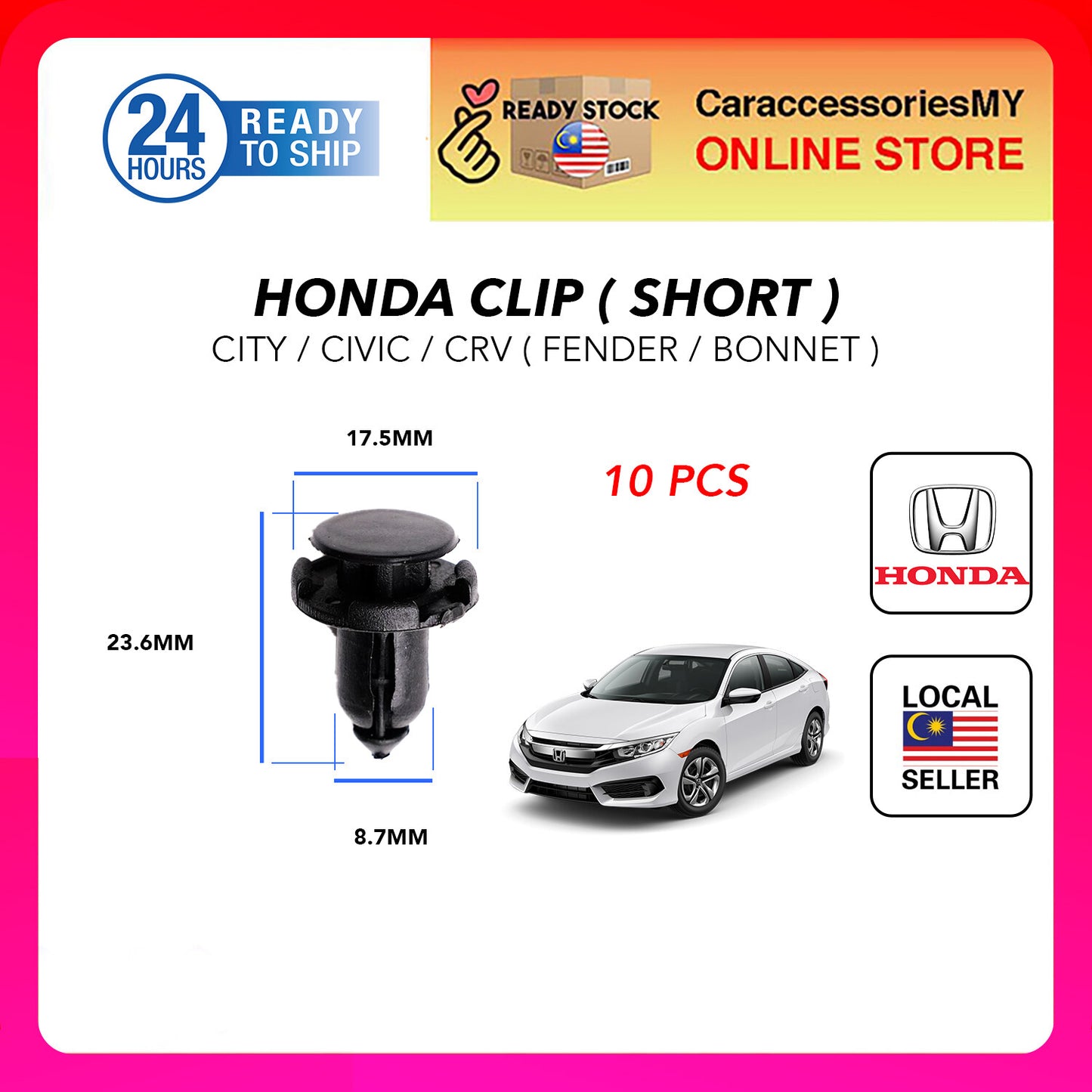 Honda short Fender bonnet clip engine cover 10 pcs OEM civic city jazz crv hrv