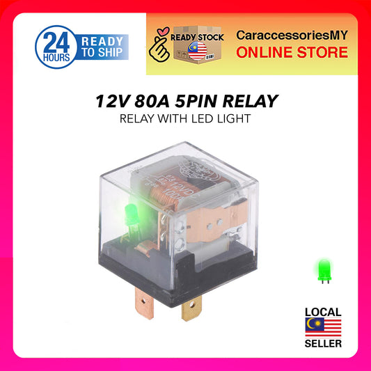 Transparent LED 5 Pin Automotive High Current Amp Horn Lamp Relay 80A RN1914 with light