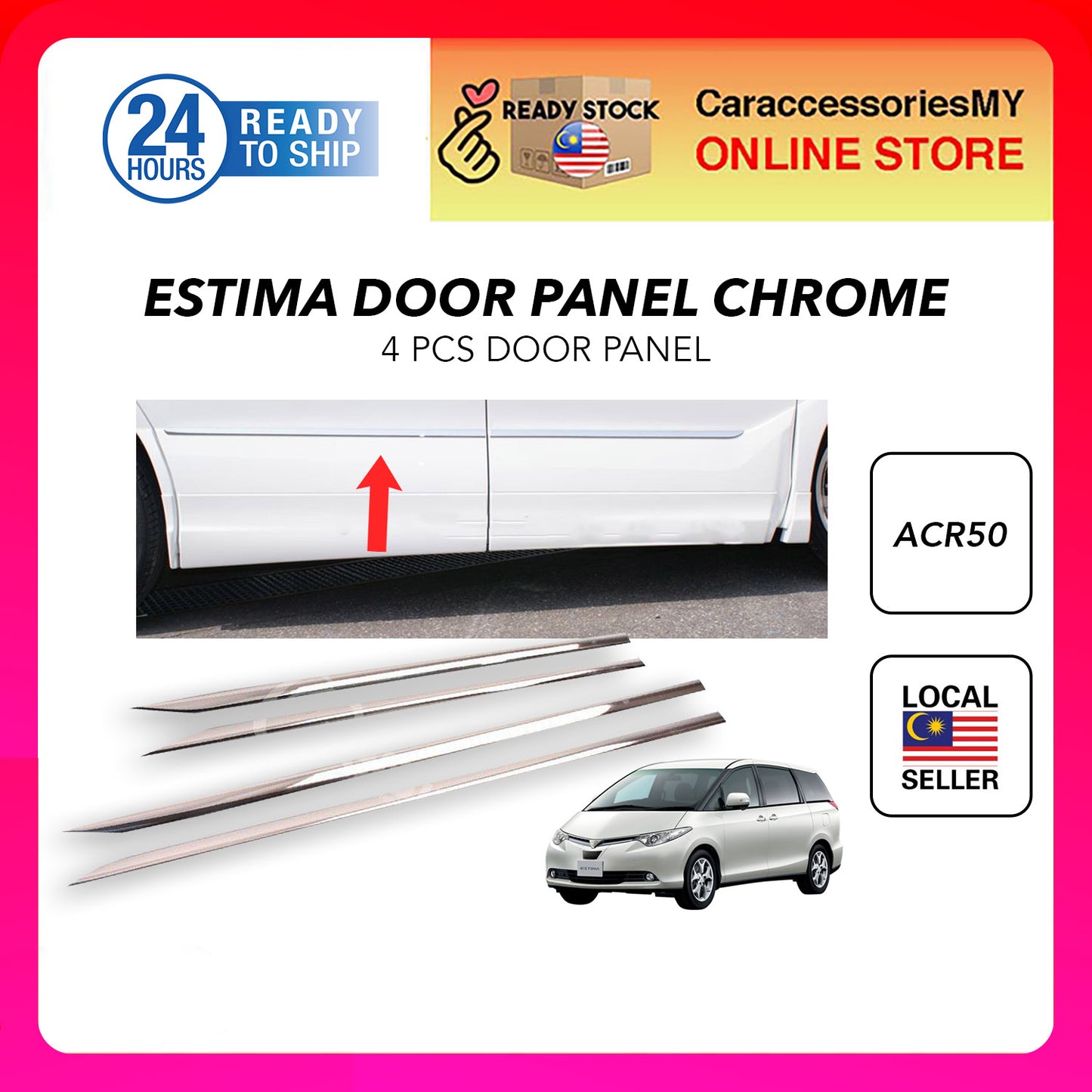 Toyota Estima ACR50 2006-2017 Door Panel Liner Chrome side moulding chrome stainless steel estima car accessories