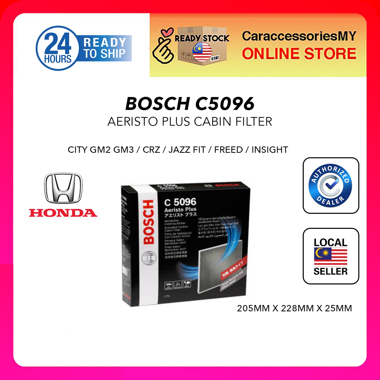 BOSCH Carbon Cabin air Filter CO096 HONDA CITY JAZZ CR-Z FREED 2008 - 2015 c5096