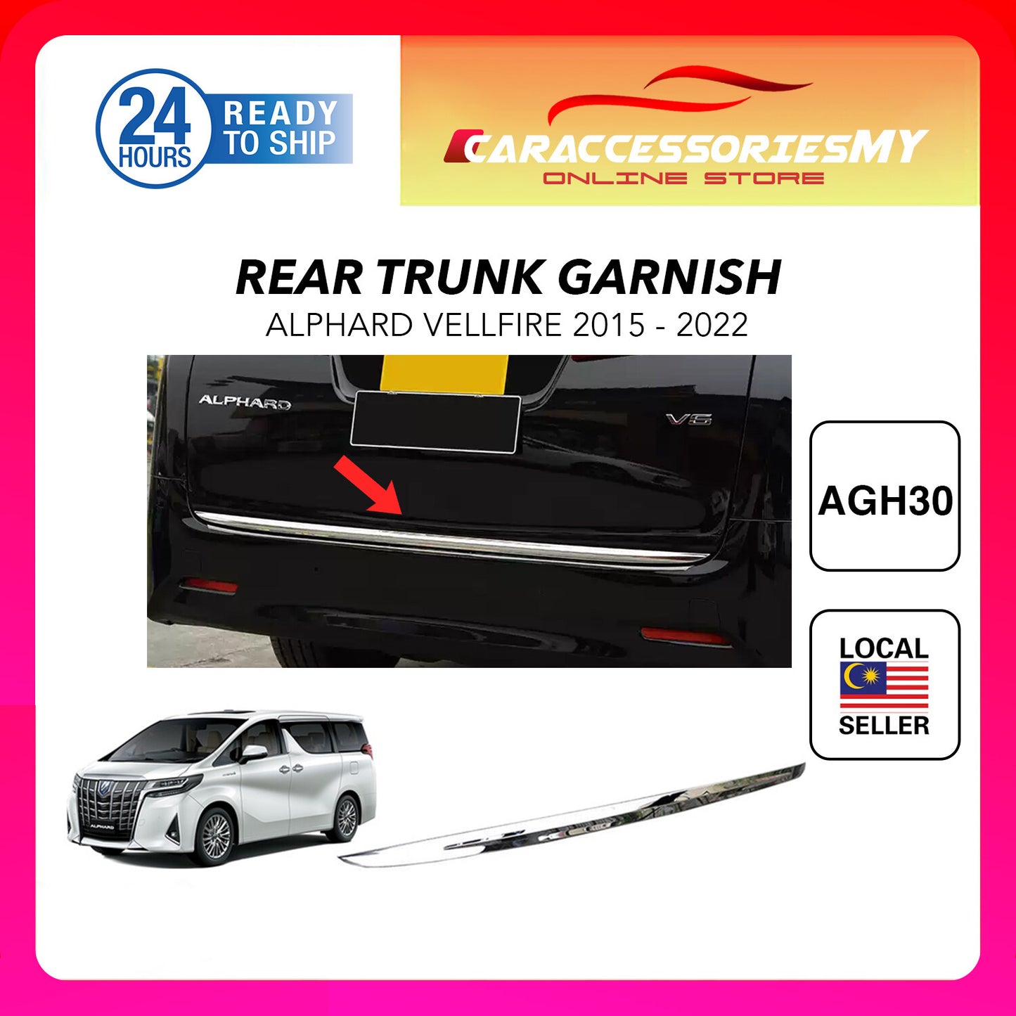 Toyota Alphard Vellfire AGH30 Rear trunk chrome cover YH506