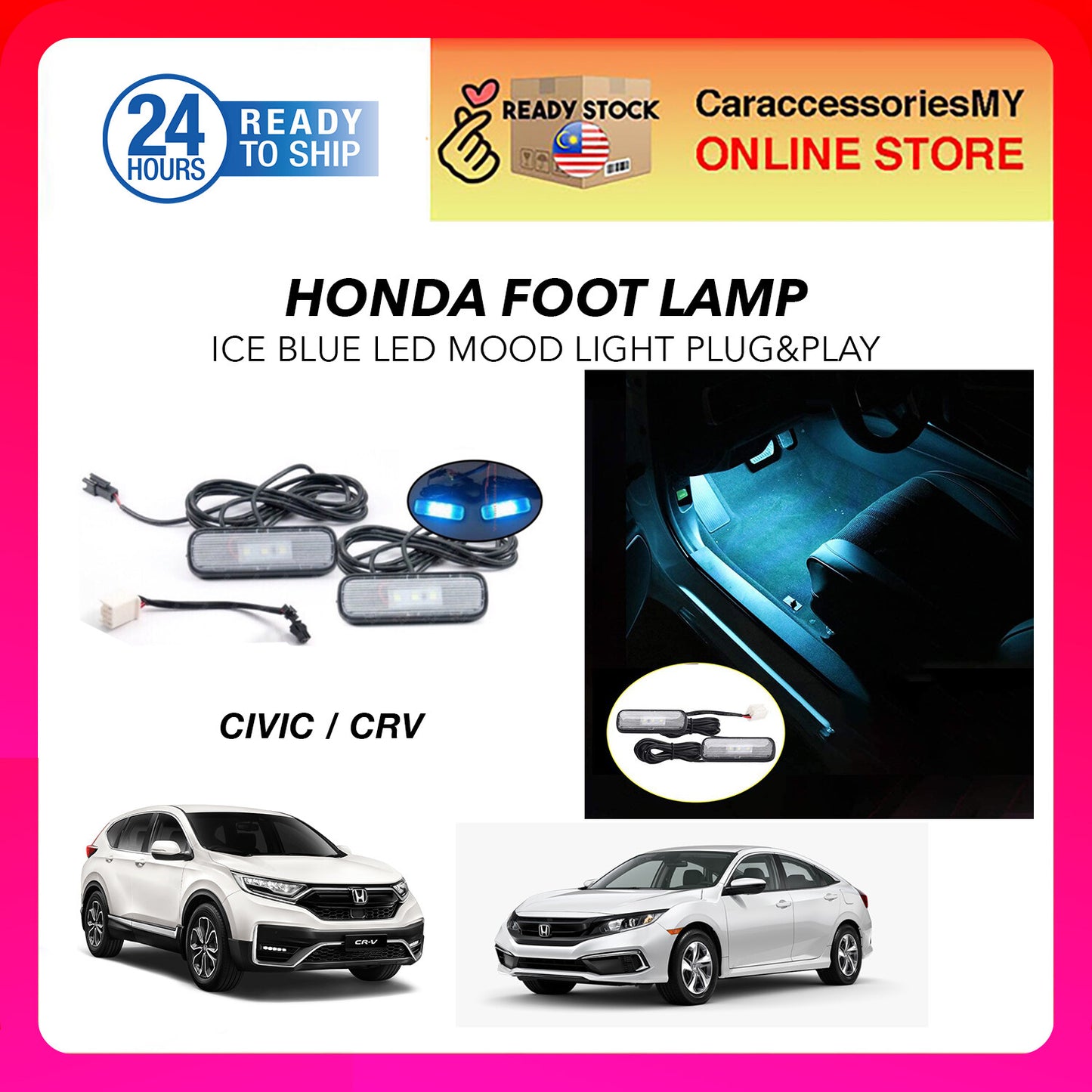 Honda Car Interior LED Light / Foot Lamp (Ice Blue) - Civic / CRV car accessories honda interior footlamp