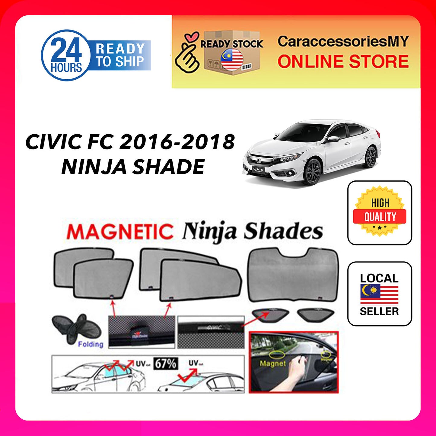 Honda Civic FC 2016 - 2018 Magnetic Ninja Sun Shade Sunshade