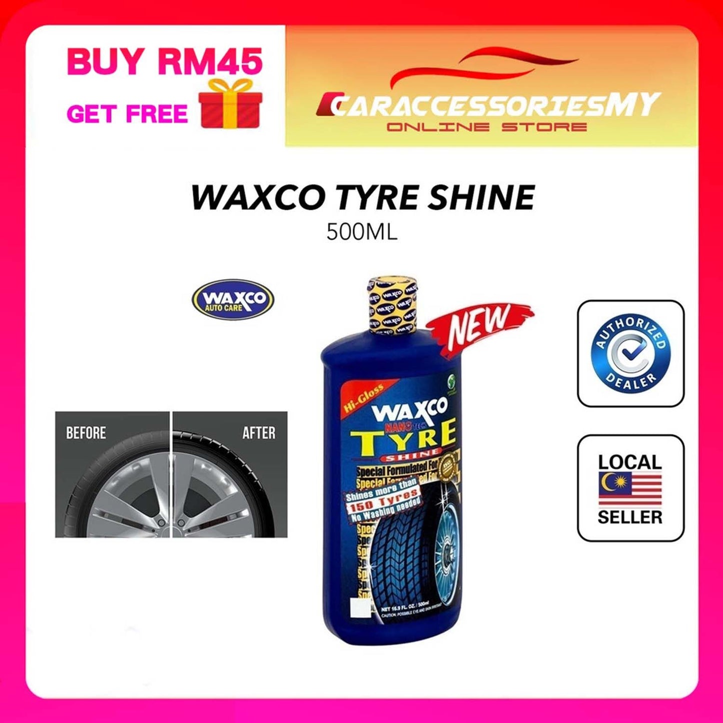 Waxco tire shine high gloss Nano Tech Tyre Shine HI - Gloss Net 16.9 FL. OZ / 500ml